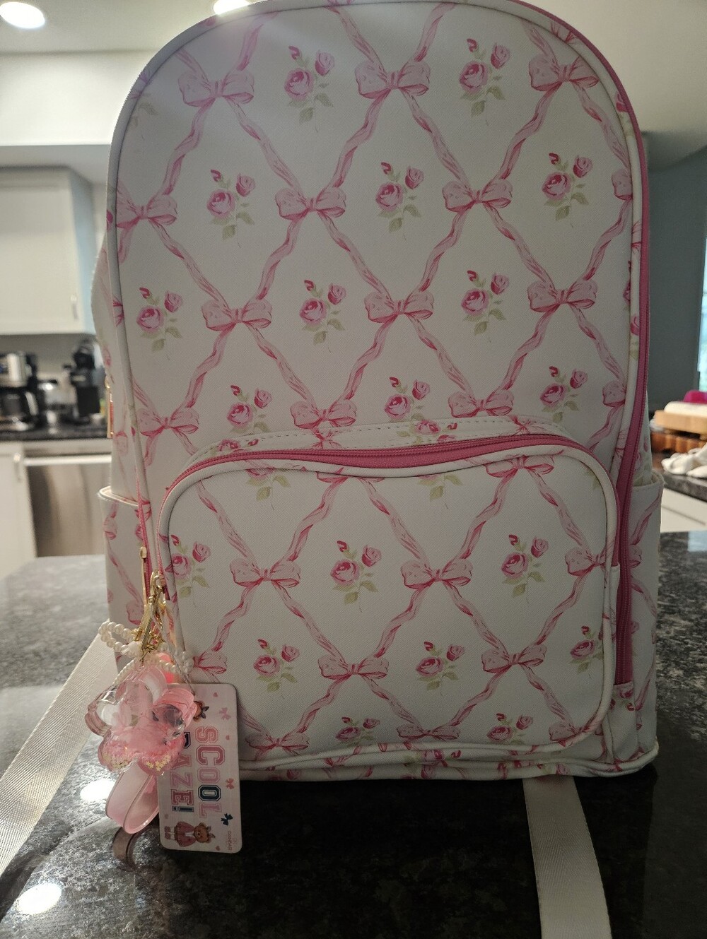 New Scool Daze Large Pink Floral Bow Print Laptop Backpack